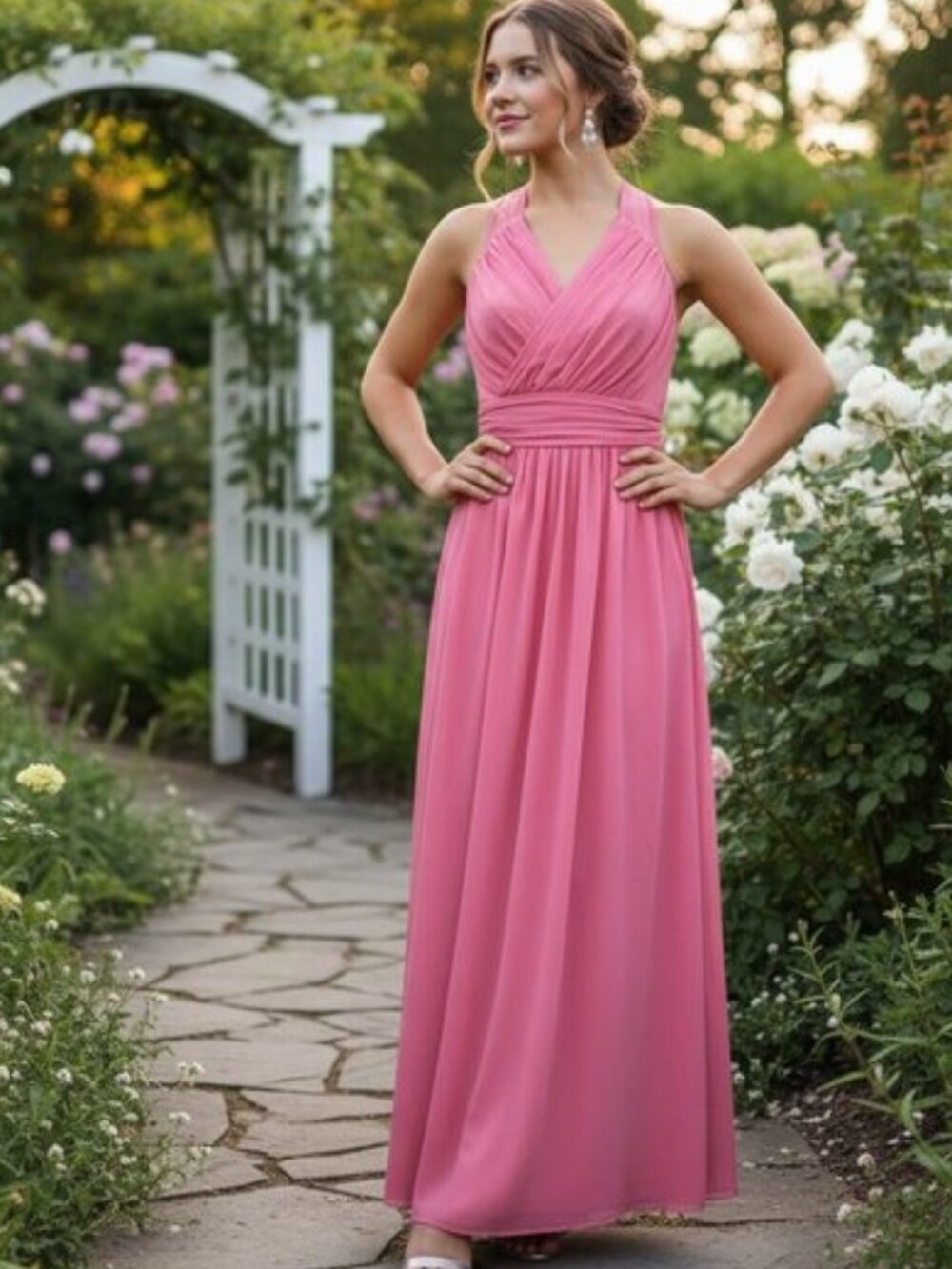 Womens V Neck Sleeveless Empire Waist Maxi Dress